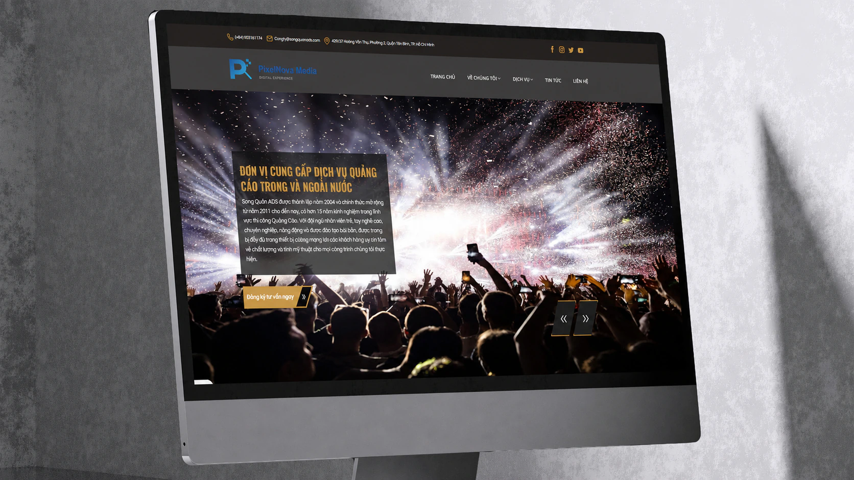 Giao diện trang chủ PixelNova Media – Case Study