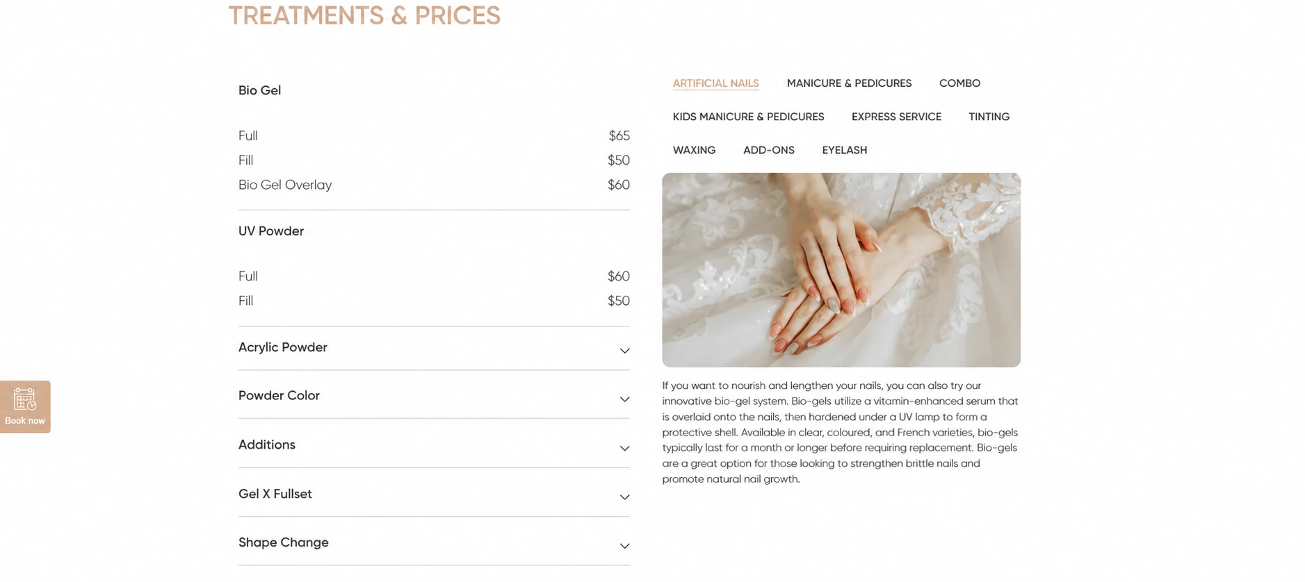 Giao diện dịch vụ Veloura Nails